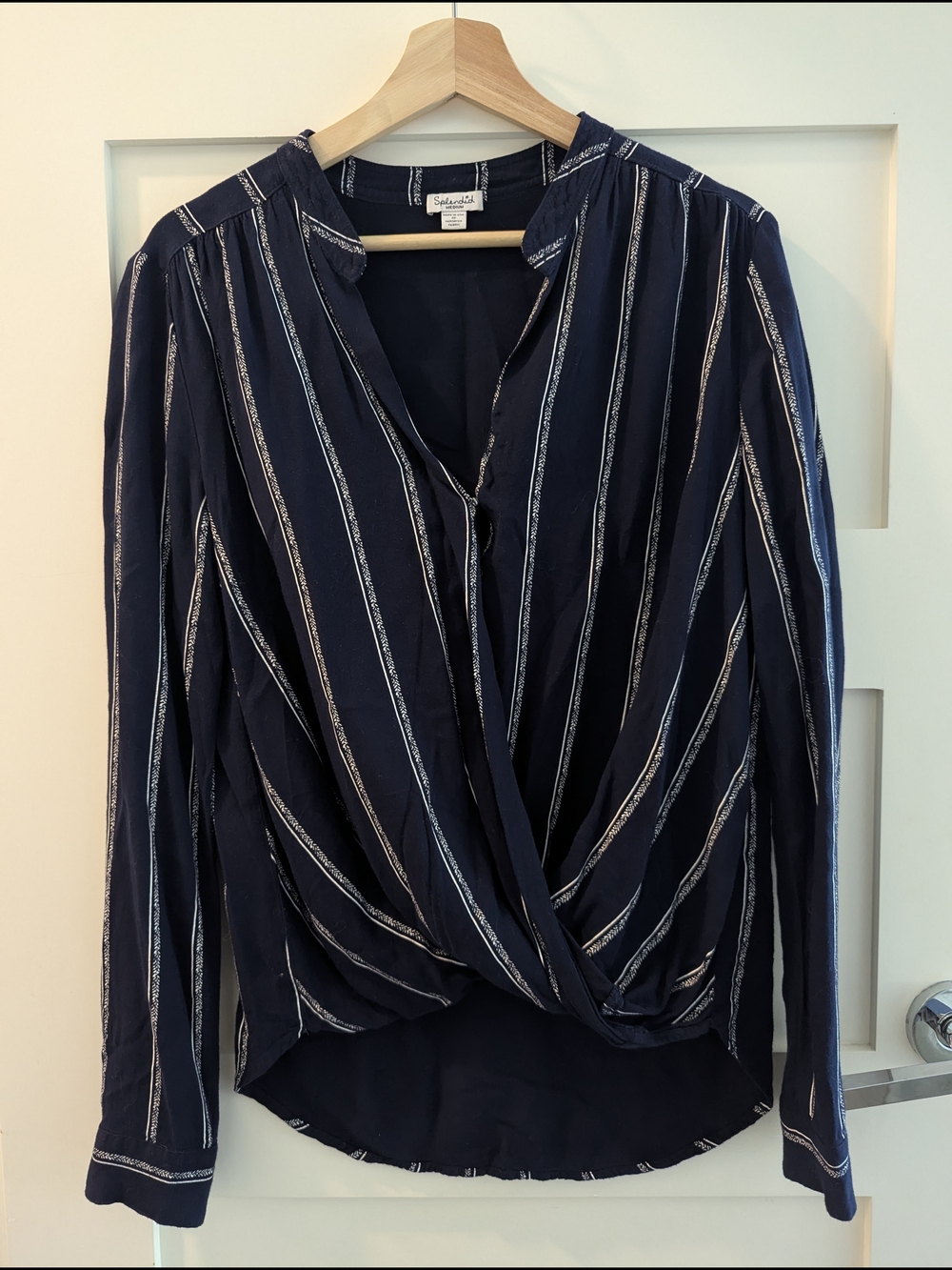Splendid Navy and White Striped Crossover Blouse